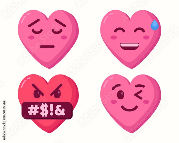 Fototapeta cute heart emoticons icons isolated set collection