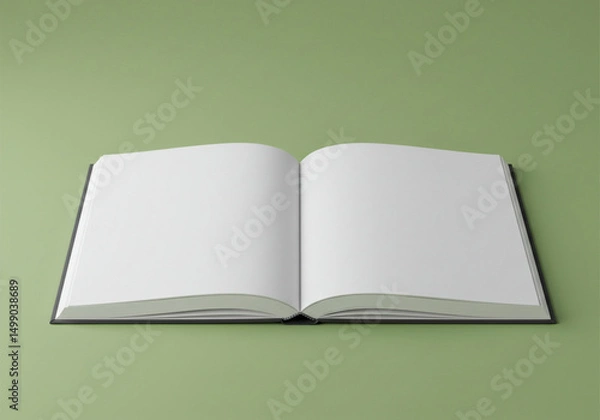 Fototapeta Blank open book mockup on sage green background