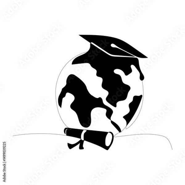 Fototapeta Global Education Concept with Globe and Graduation Cap Illustration