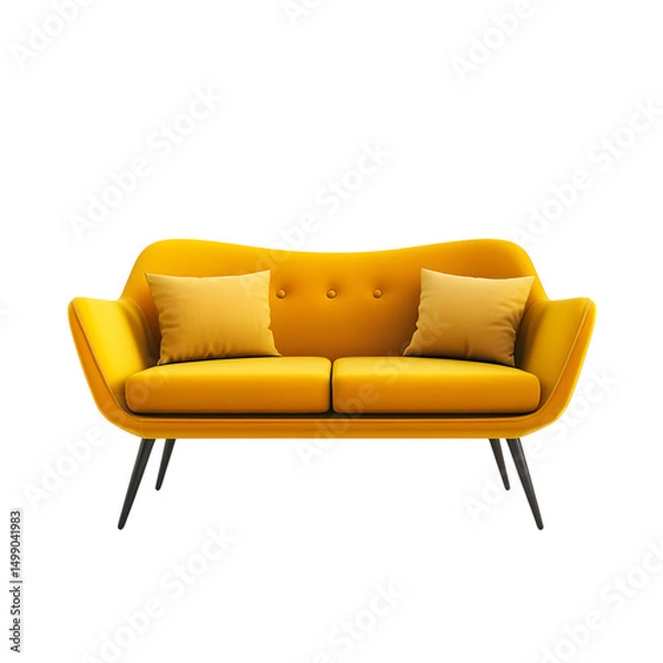 Obraz Beautiful yellow, tufted sofa with a luxurious design. Isolated on transparent background, cut out, PNG 3D Digital Art, clip art.