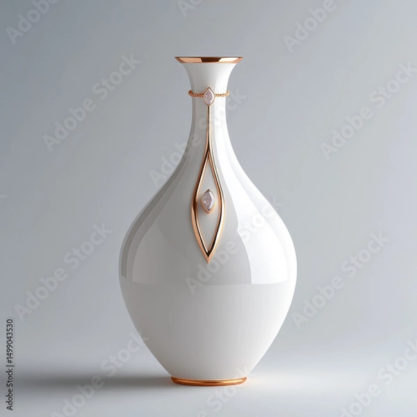 Fototapeta White ceramic vase on a clean white background with a smooth elegant shape
