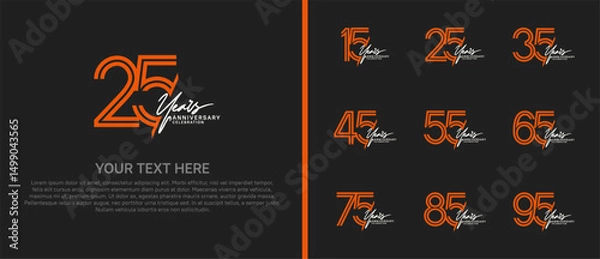 Obraz logo anniversary set. orange color with white handwriting on black background for special event