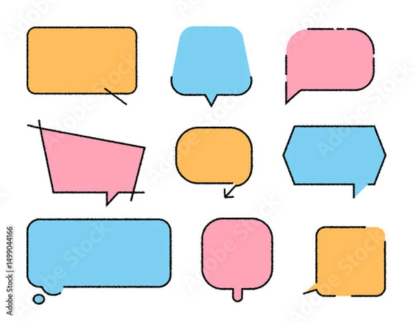 Obraz Hand drawn orange speech bubble doodle vector sticker set, flat message box, blank chat box element, frame border, banner