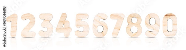 Obraz 1, 2 , 3, 4, 5 , 6 , 7 , 8, 9, 0 - wooden numbers isolated on white background