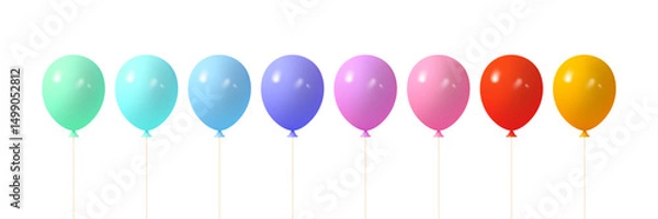 Fototapeta Vector 3d glossy colorful balloons. Decorative elements for party, birthday, anniversary celebrations.
