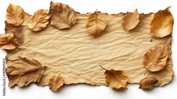 Fototapeta Rustic Autumn Background with Dried Leaves on Natural Paper Texture