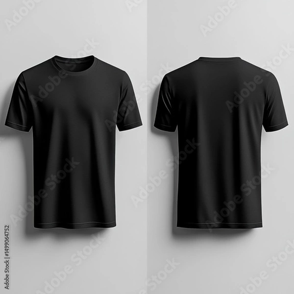 Fototapeta Black t-shirt mockup. Front and back views of a plain unisex tee. Ideal for apparel design, fashion branding, and e-commerce display templates.