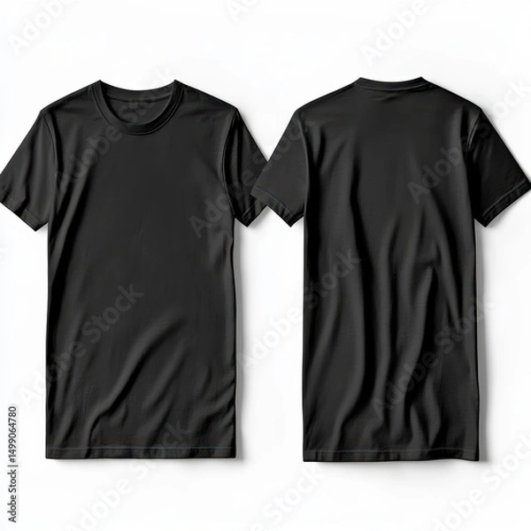 Fototapeta Black t-shirt mockup. Front and back views of blank t-shirt template for apparel design. Mens clothing display for graphic design and online stores.