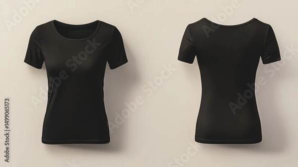 Fototapeta Black t-shirt mockup. Front and back views of a blank short sleeve tee for design, apparel showcase, and fashion template. Perfect for online stores display.