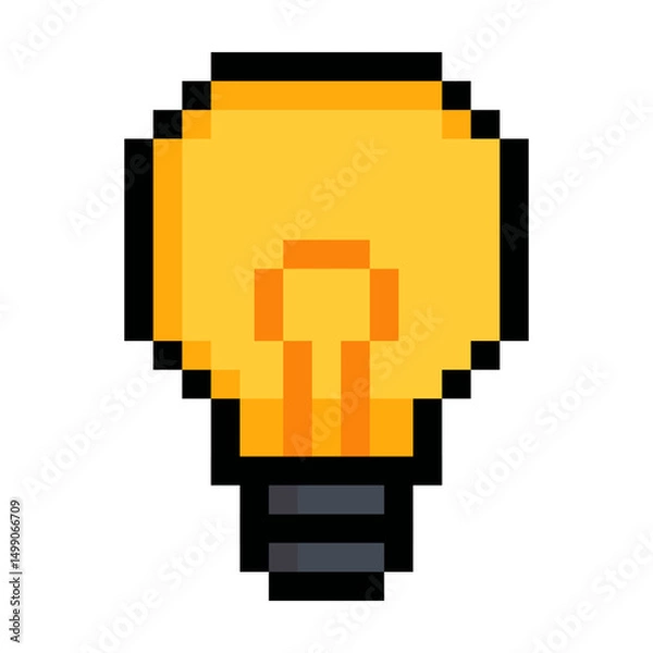 Fototapeta Pixel art light bulb emoji. Classic 8 bit retro style. Symbolizes ideas, creativity, innovation and smart thinking. Perfect for digital design, mobile apps, stickers, games and nostalgic or tech