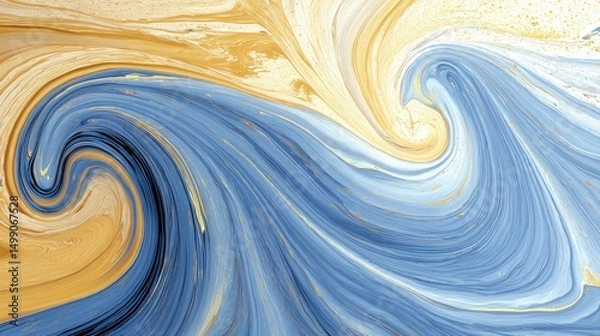 Fototapeta yellow and gold thick oil color flow swirl marble pattern abstract art background