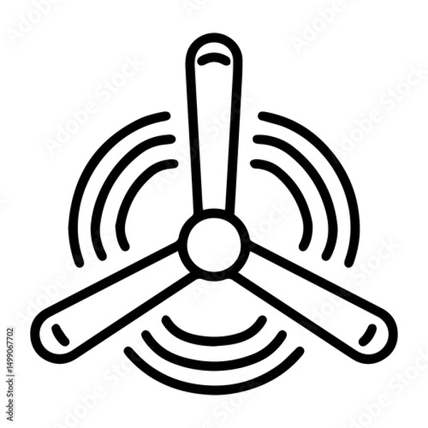 Fototapeta A three-bladed ceiling fan (outline style). Represents air circulation, cooling, and interior comfort, highlighting essential home appliance functionality for residential or commercial spaces