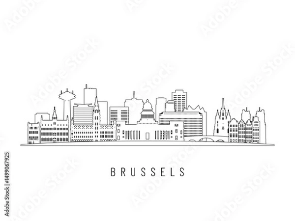 Fototapeta Detailed Brussels skyline vector illustration. Brussels buildings in line art style, perfect for modern designs.