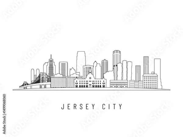 Fototapeta Detailed Jersey City skyline vector illustration. Jersey City buildings in line art style, perfect for modern designs.