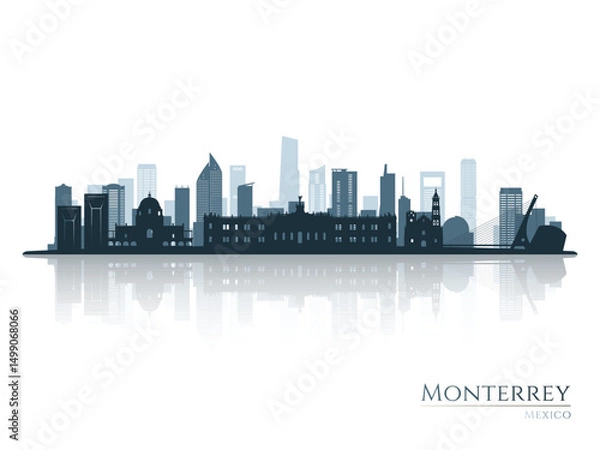 Fototapeta Monterrey skyline silhouette with reflection. Landscape Monterrey, Mexico. Vector illustration.