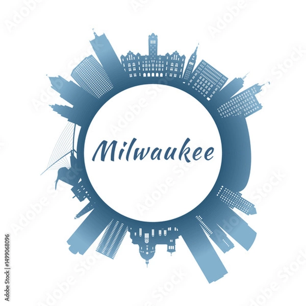Fototapeta Milwaukee skyline with colorful buildings. Circular style. Stock vector illustration