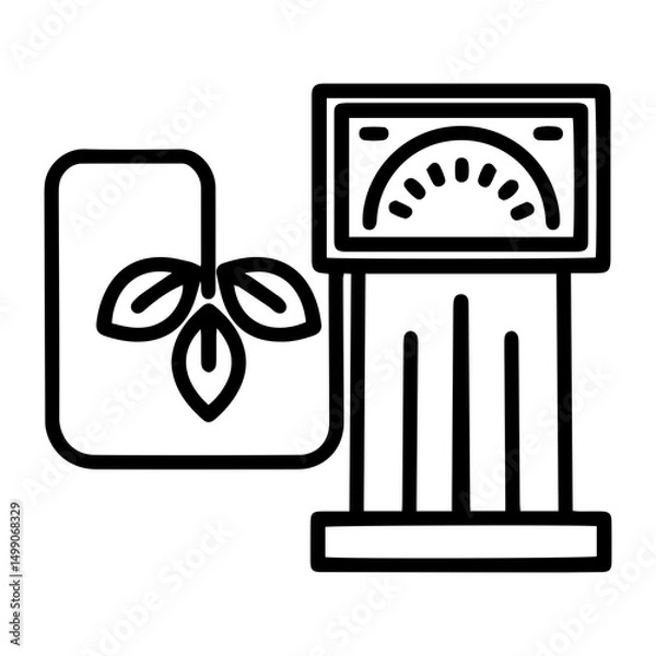 Fototapeta Fuel pump (outline style) is shown with three leaves emerging from its side, representing green fuel. Symbolizes sustainable energy sources and environmentally friendly transportation solutions