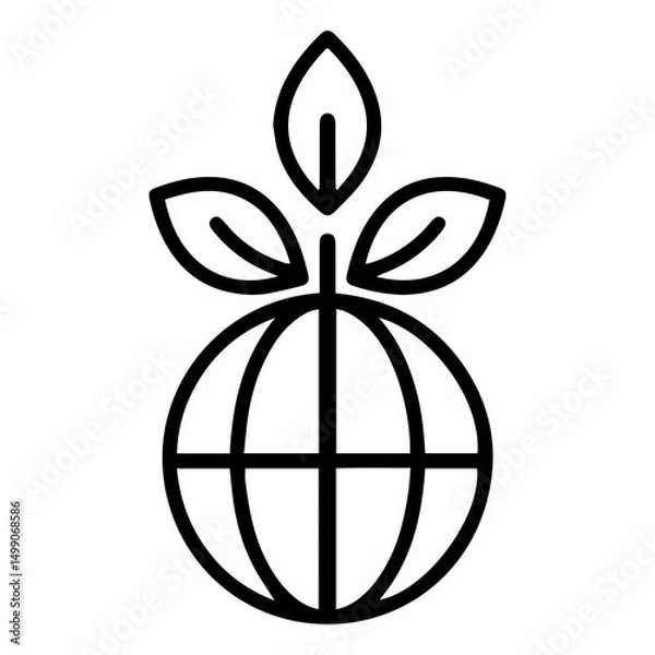 Fototapeta A stylized globe (outline style) is depicted with three leaves sprouting from its top. This symbolizes environmental awareness, global sustainability, and the interconnectedness of nature and Earth