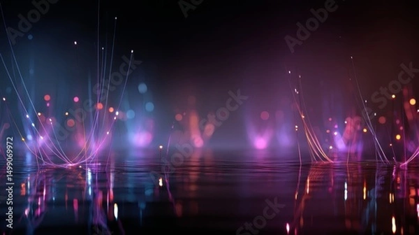 Fototapeta neon glitter glow light gradient glowing on dark background , ethereal cybernetic immersive abstract background