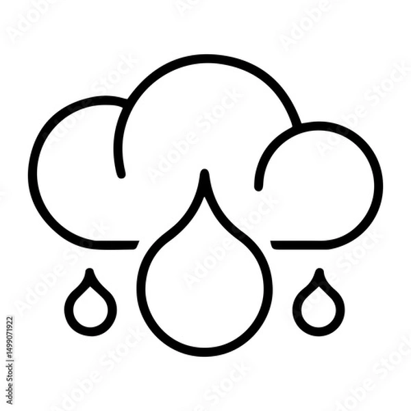 Fototapeta A cloud with three distinct raindrops (outline style), including one prominent central drop, falling from it. This represents rain, and precipitation, conveying the concept of wet conditions