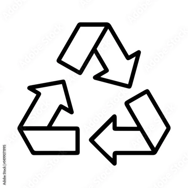 Fototapeta Recycling symbol (outline style). Three chasing arrows forming a triangle symbolize recycling, sustainability, or environmental conservation. Represents the process of reusing materials, waste reduce