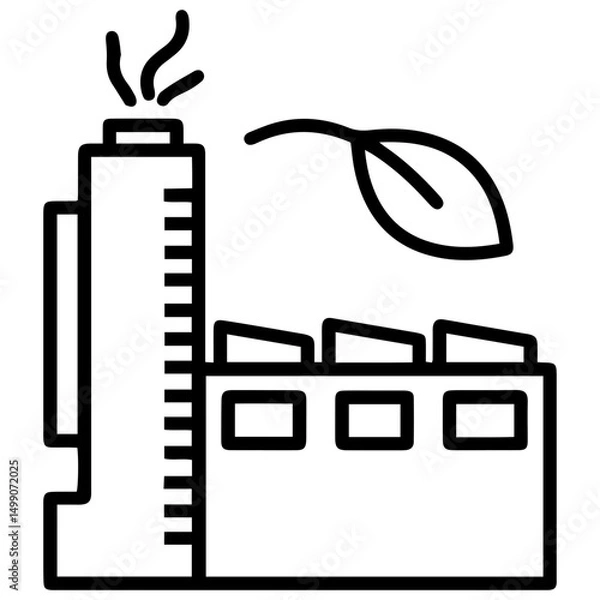 Fototapeta A factory (outline style) is depicted with a stylized leaf extending from its chimney, symbolizing sustainable industrial practices. This clearly emphasizes eco-friendly production and environmental