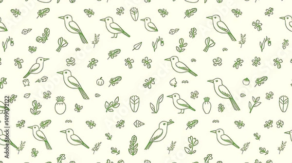 Obraz Bird and Botanical Seamless Pattern