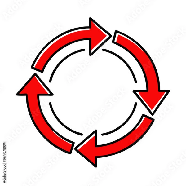 Fototapeta Circular progress icon with red arrows in a looping design  
