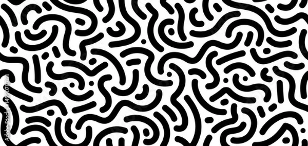 Fototapeta Vector seamless pattern with squiggle bold lines. Black and white abstract doodle background,