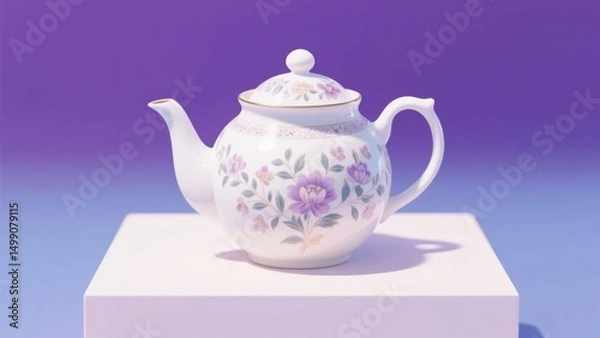 Fototapeta Decorative Teapot with Floral Design on a Pedestal