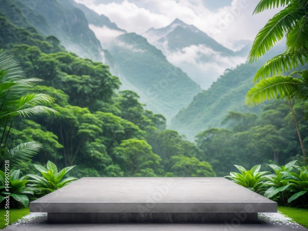 Obraz Serene Concrete Platform Overlooking Lush Mountain Valley