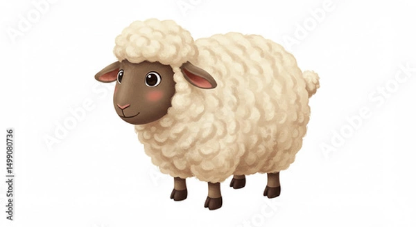Obraz Illustration of a charming sheep with fluffy fleece and gentle eyes evokes warmth, ideal for children's content or pastoral themes