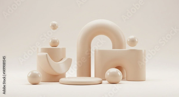 Obraz Minimalistic abstract composition featuring geometric shapes in soft pastel tones, creating a serene and visually appealing presentation for product display
