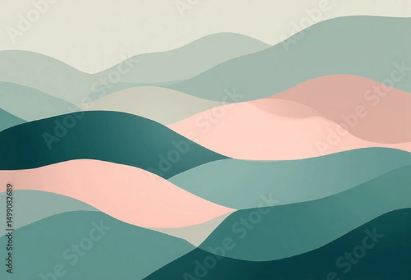 Obraz Abstract waves flow across the image in muted pastel colors, creating a serene and minimalist landscape - Generative AI