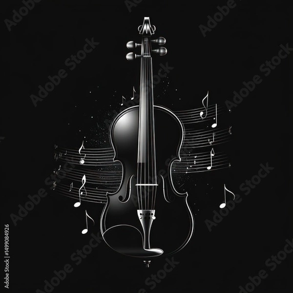 Obraz Elegant black violin with musical notes