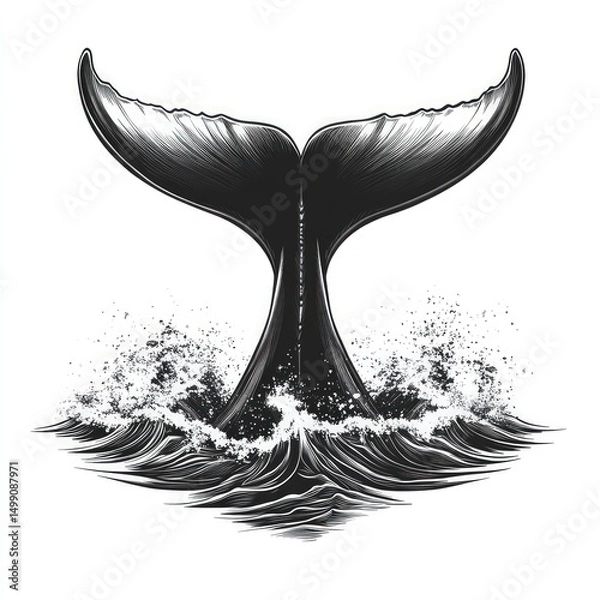 Obraz Whale tail emerging from water.  Powerful, majestic marine creature