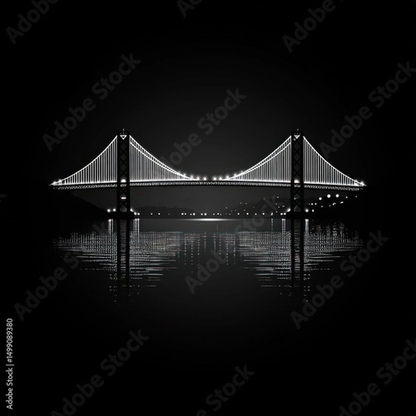 Obraz Night view of a suspension bridge over water