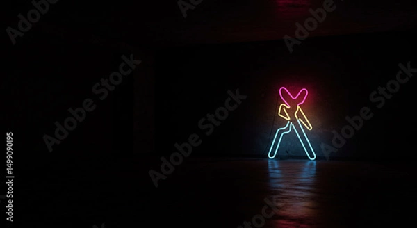 Obraz Enigmatic luminous sculpture, a colorful neon presence illuminating a shadowed stage, evoking modern art installations and futuristic concepts