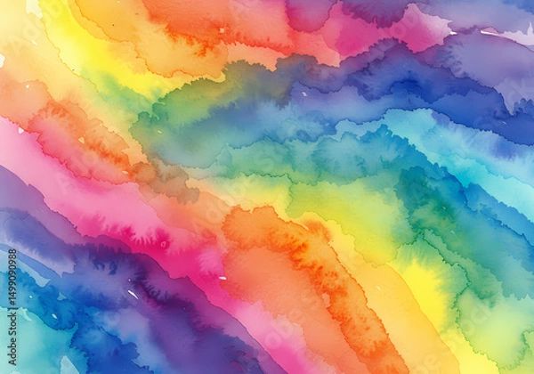 Fototapeta Rainbow Watercolor Background Vibrant Colors Texture isolated on transparent background
