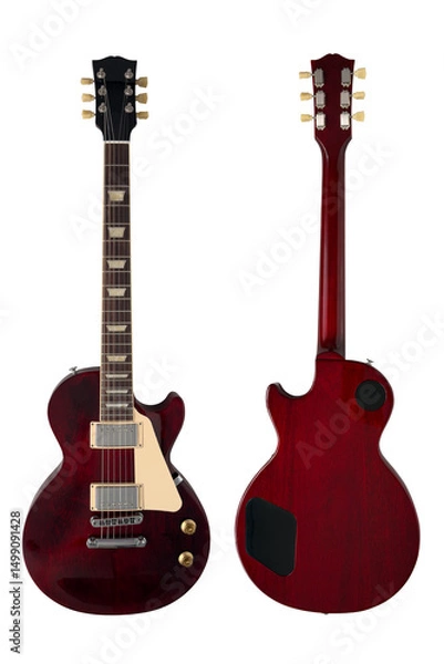 Fototapeta electric guitar, front and back view, isolated on white background