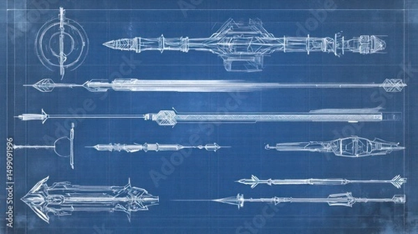 Fototapeta Blueprint of futuristic weaponry