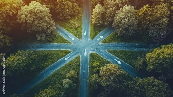 Fototapeta Forest crossroads, multiple paths