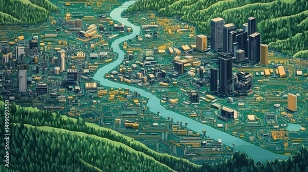 Fototapeta Cityscape circuit board