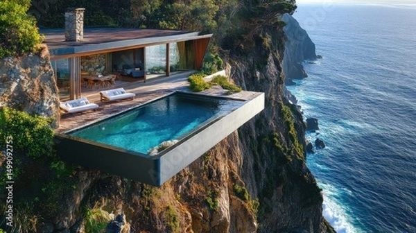 Fototapeta Cliffside infinity pool villa