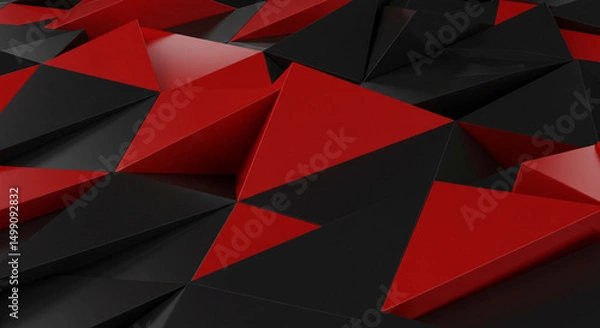 Fototapeta Dynamic Red and Black Polygonal Surface: A Modern Abstract Background with Interlocking Geometric Triangles Creating a Bold Textured Design
