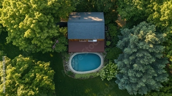 Fototapeta Aerial view of a house with pool