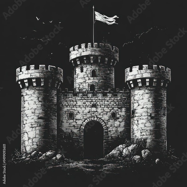 Obraz Medieval stone castle under a dark sky