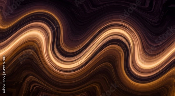 Obraz Abstract flowing bands design with golden gradients and elegant dark brown background, conveying depth, movement, and artistic sensibility