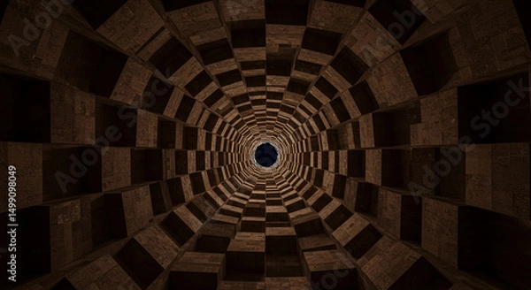 Fototapeta Architectural marvel showcasing a mesmerizing perspective inside a historical tower with bricked walls ascending towards the ethereal blue sky