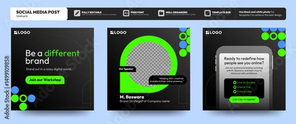 Obraz Business Webinar Social Media post template. Modern banner with abstract background and geometric design elements. Vector design with place for the photo. Suitable for social media